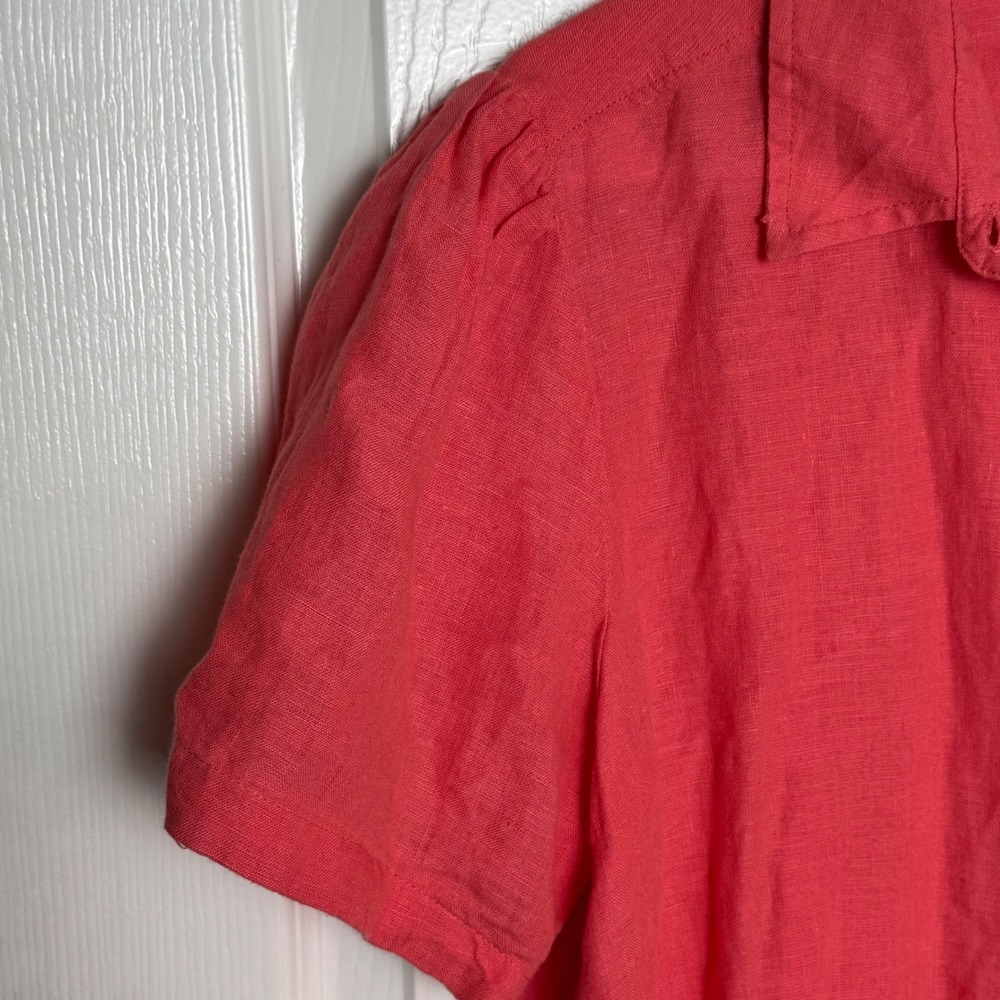 Sundance Coral Linen Short Sleeve Button Up Shirt Women's M - Picture 4 of 8